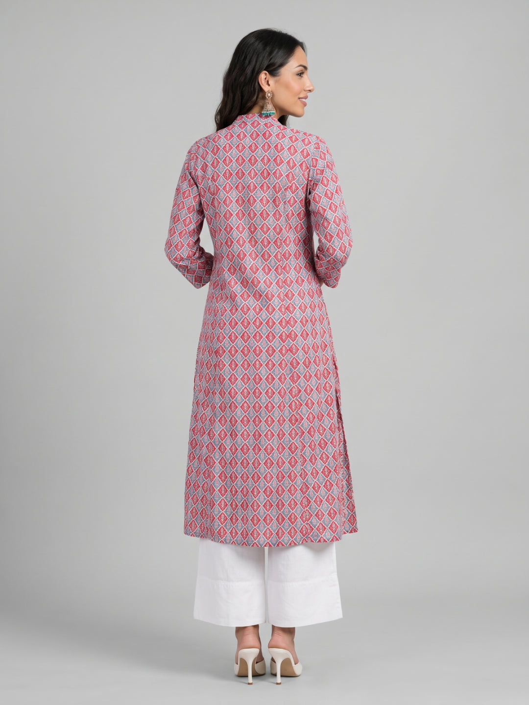 Blue Viscose Floral Print A-Line Kurta