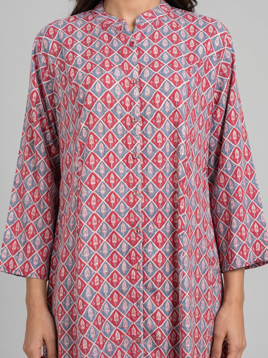 Blue Viscose Floral Print A-Line Kurta