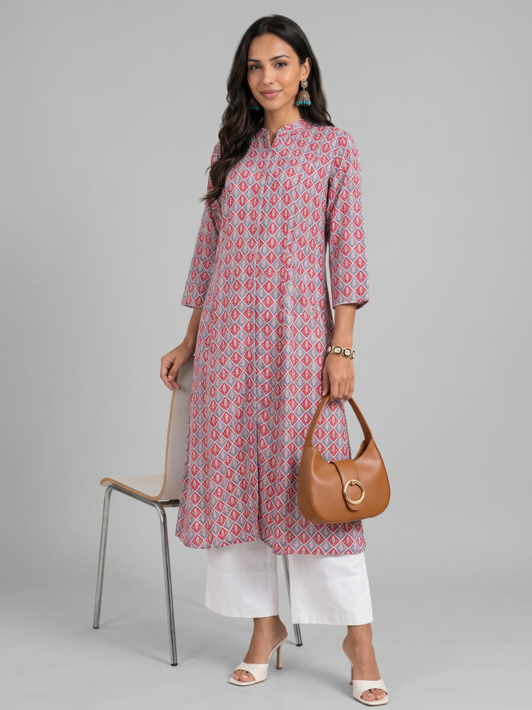 Blue Viscose Floral Print A-Line Kurta