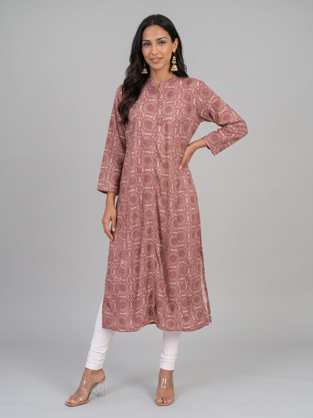 Maroon Viscose Floral Print A-Line Kurta