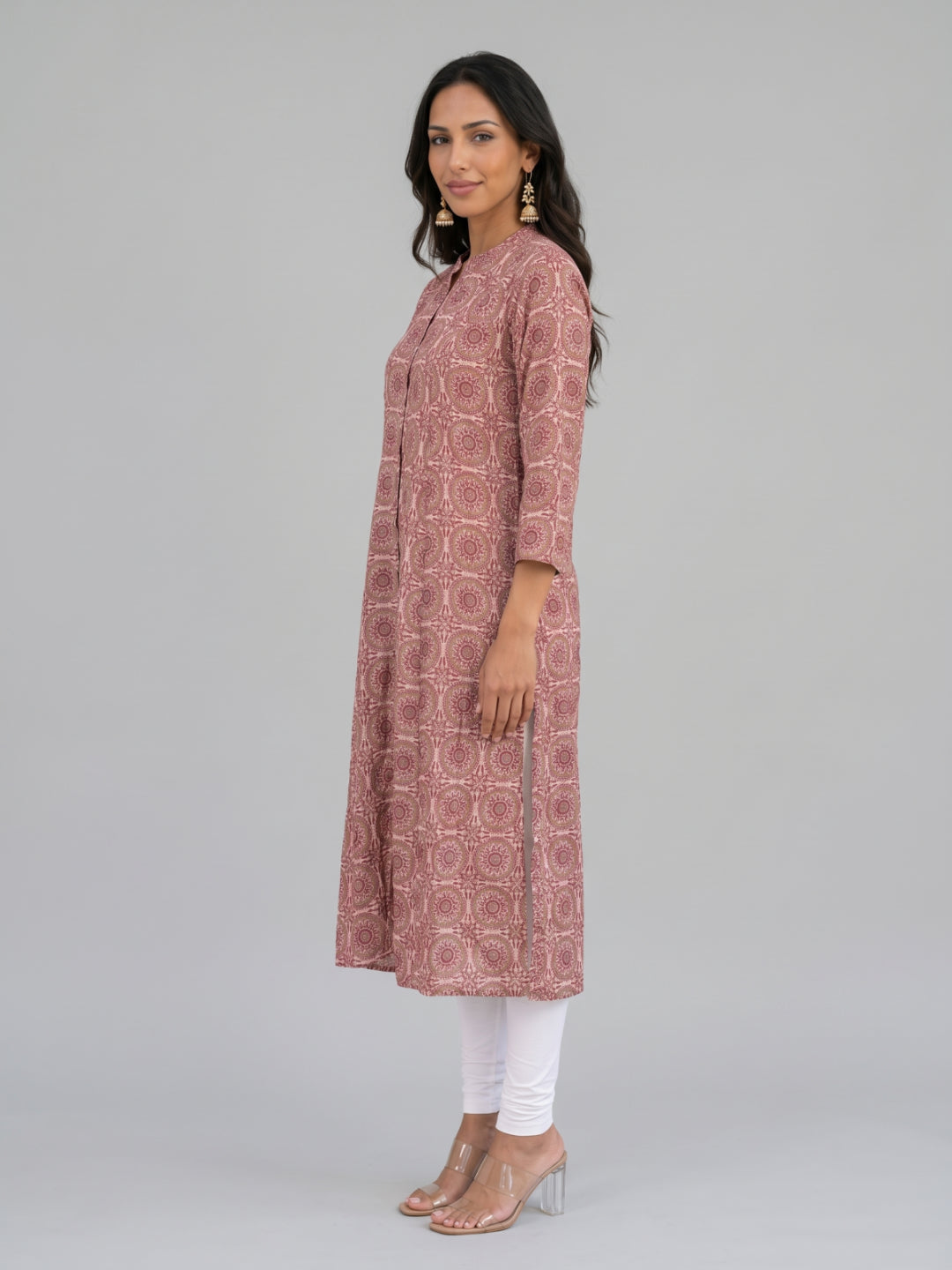 Maroon Viscose Floral Print A-Line Kurta