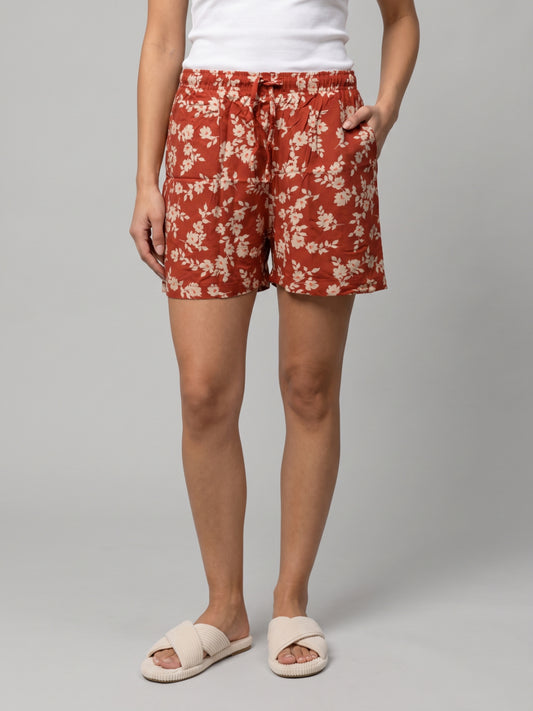 Maroon Woven Viscose Printed Lounge Shorts