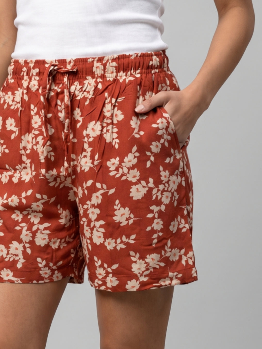 Maroon Woven Viscose Printed Lounge Shorts