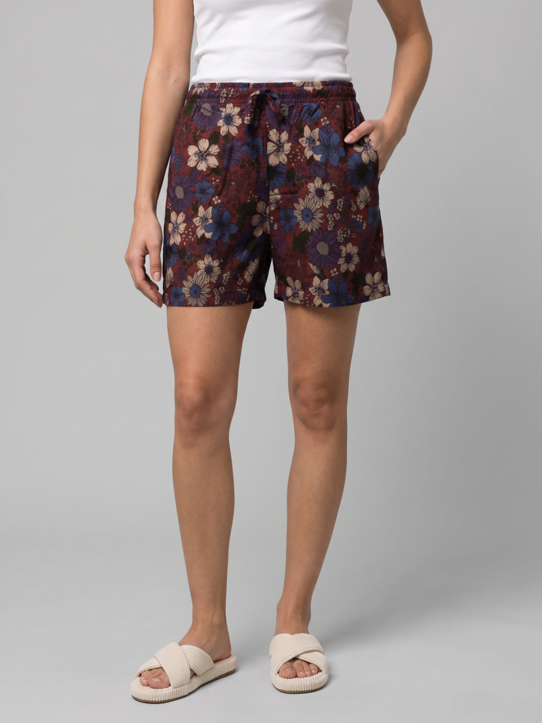 Red Woven Viscose Printed Lounge Shorts