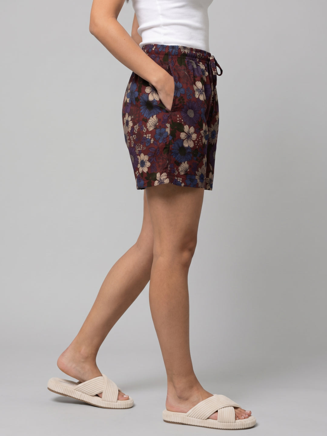 Red Woven Viscose Printed Lounge Shorts