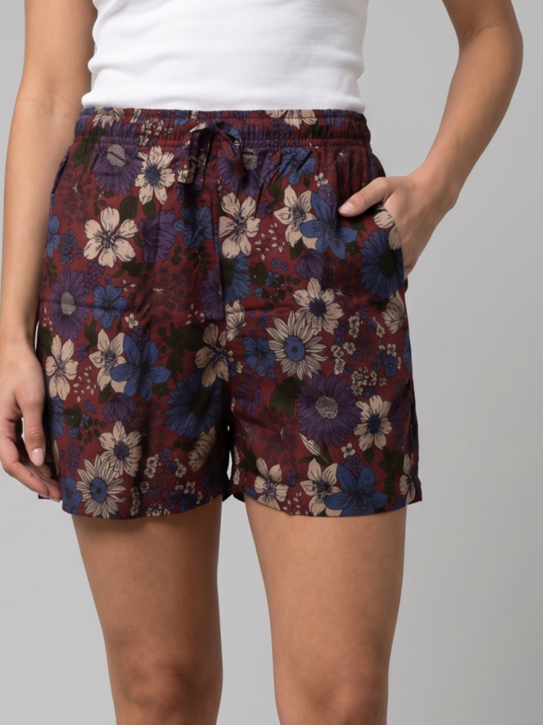 Red Woven Viscose Printed Lounge Shorts