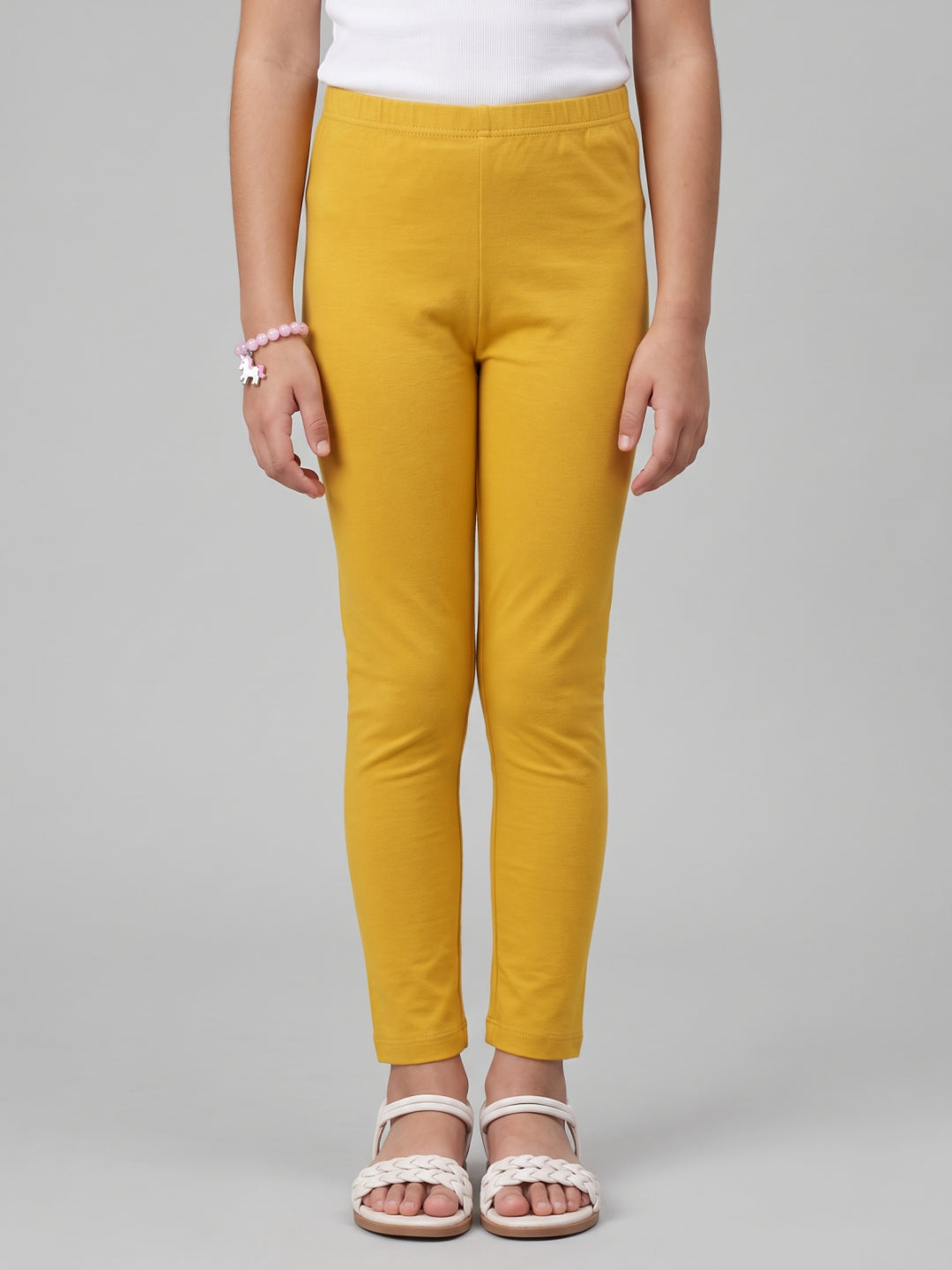 Yellow Cotton Stretch  Cropped Leggings