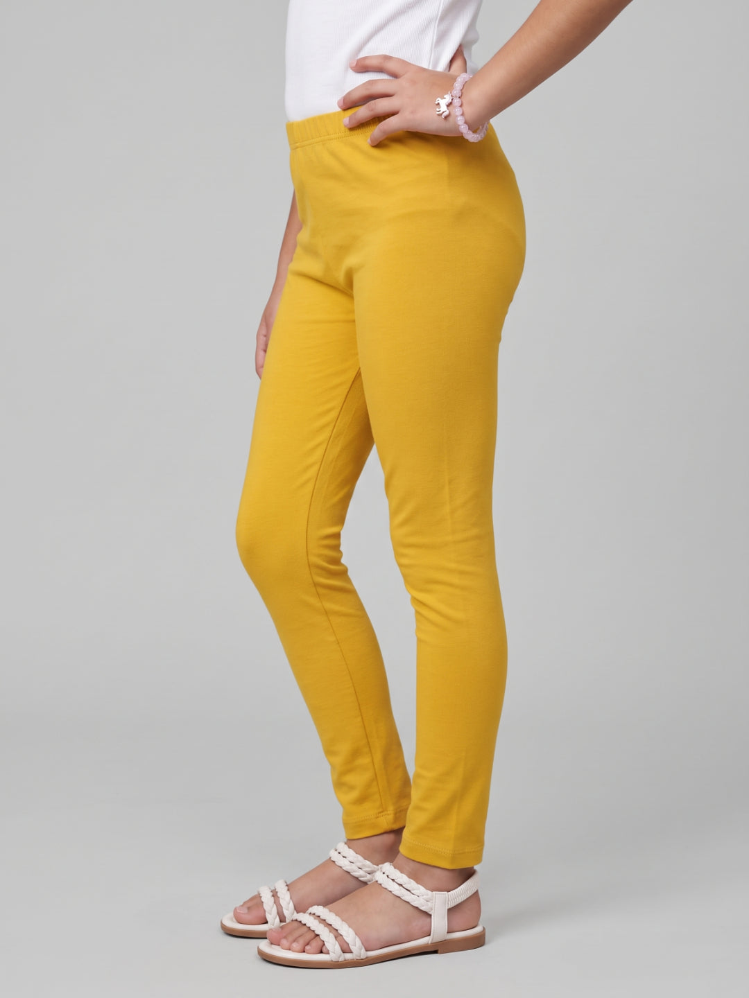 Yellow Cotton Stretch  Cropped Leggings