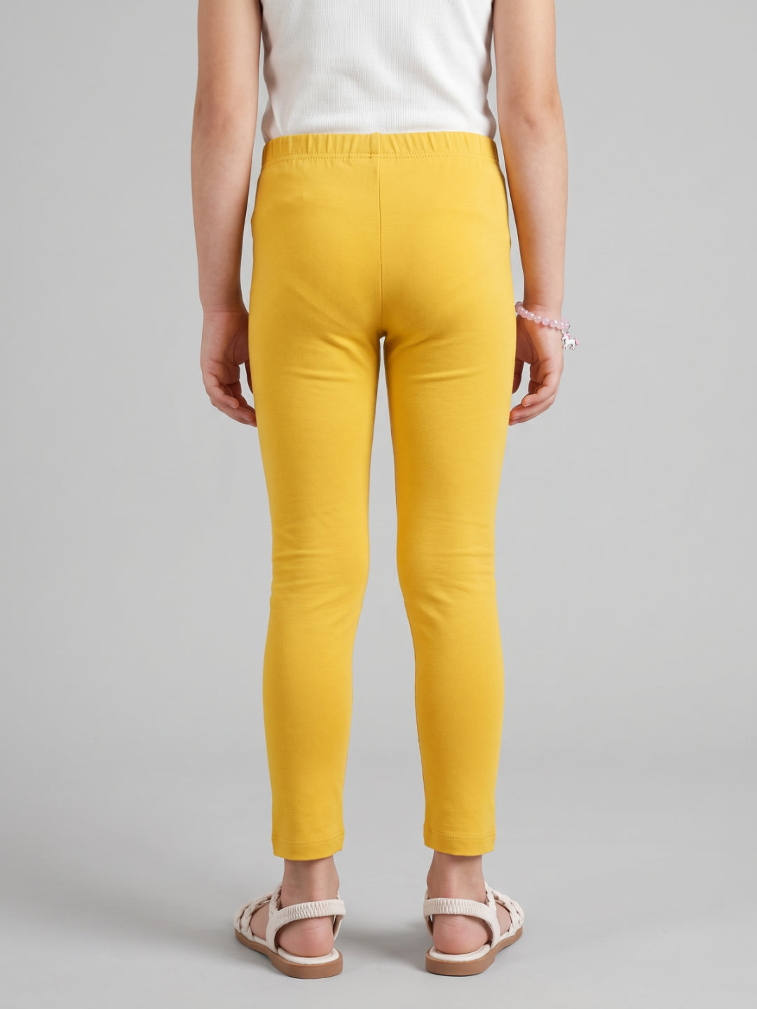 Yellow Cotton Stretch  Cropped Leggings