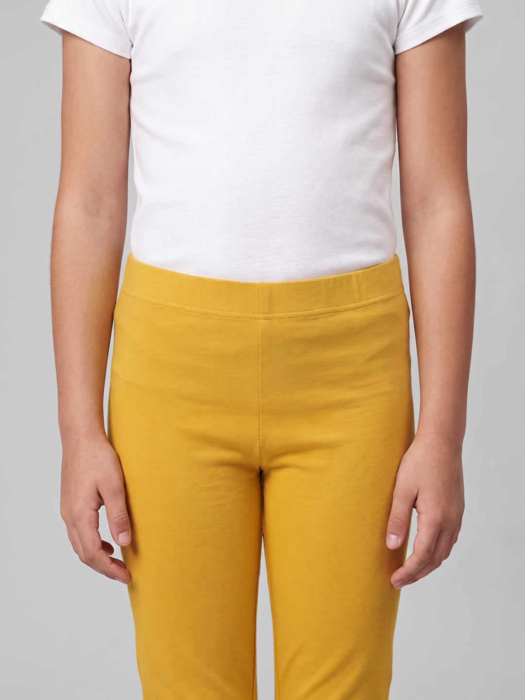 Yellow Cotton Stretch  Cropped Leggings