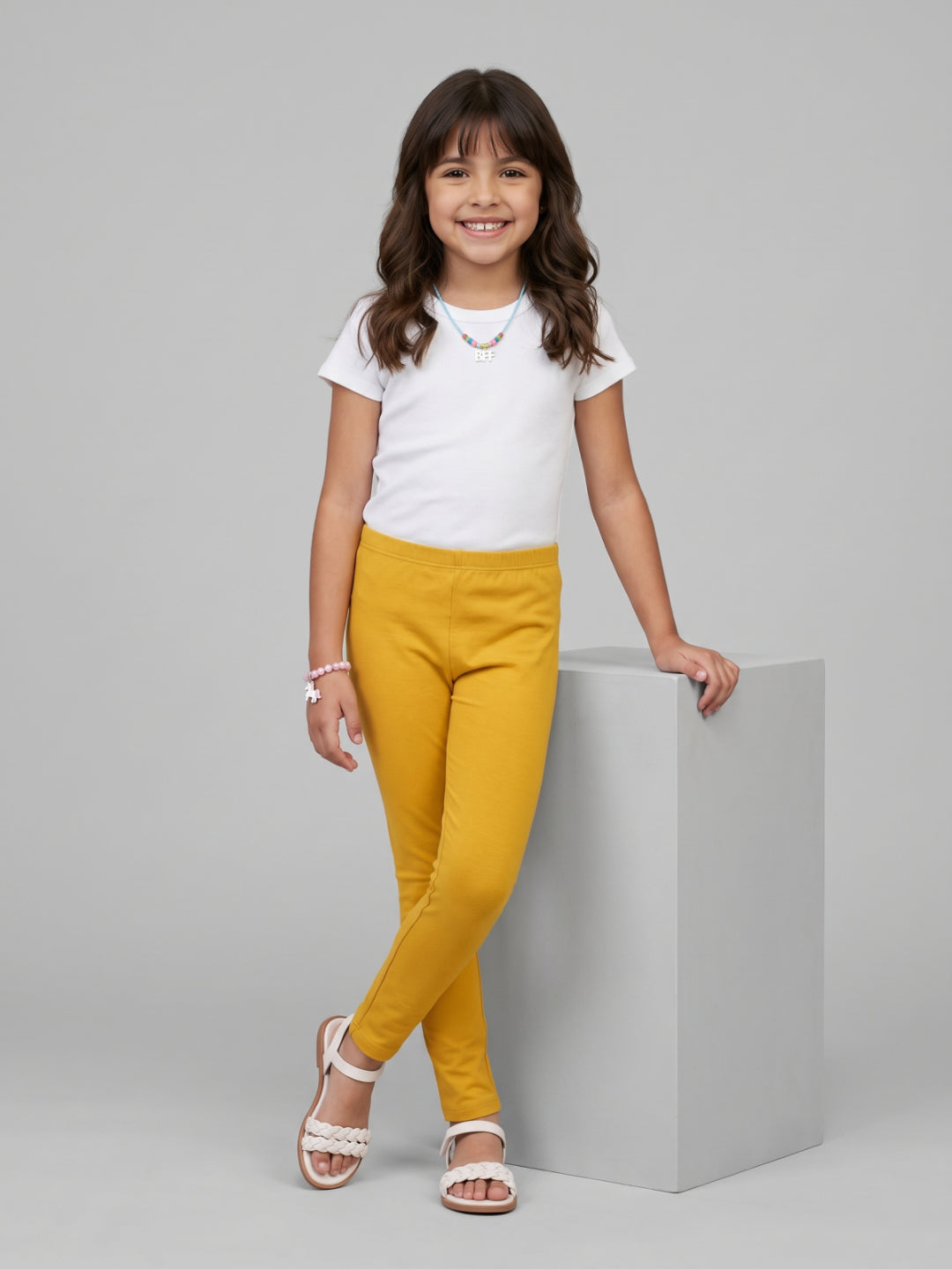 Yellow Cotton Stretch  Cropped Leggings