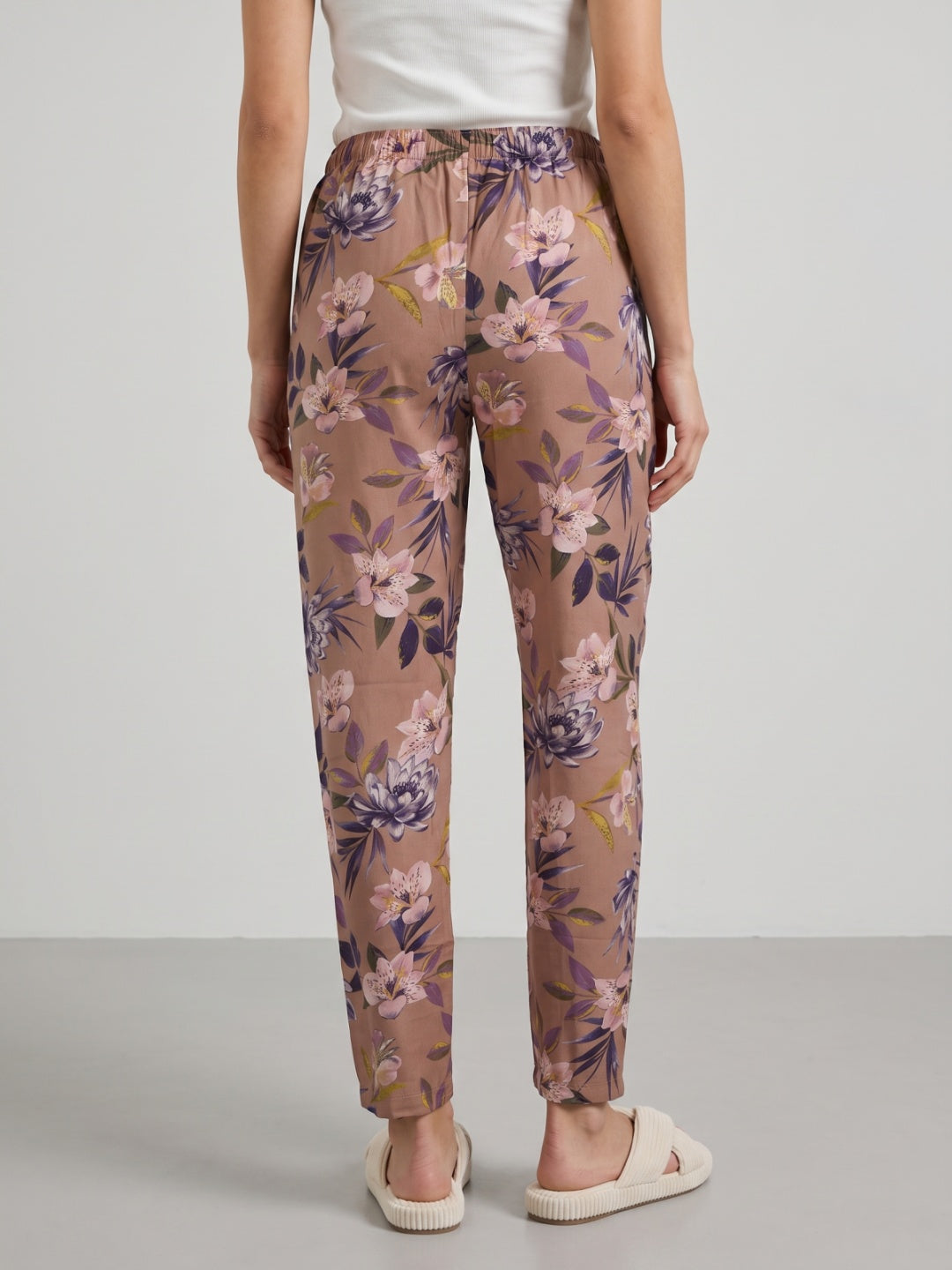 Medium Pink Woven Viscose Printed Lounge Pants