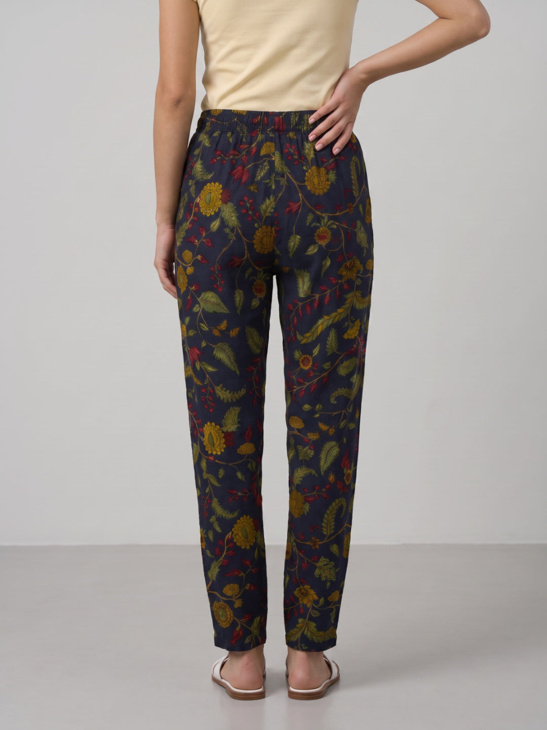 Navy Woven Viscose Printed Lounge Pants