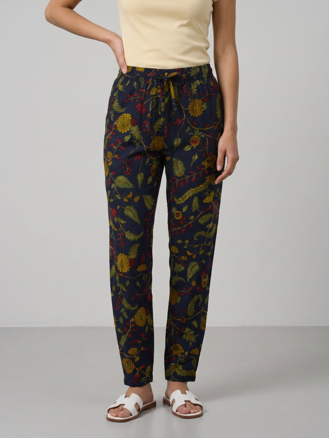 Navy Woven Viscose Printed Lounge Pants