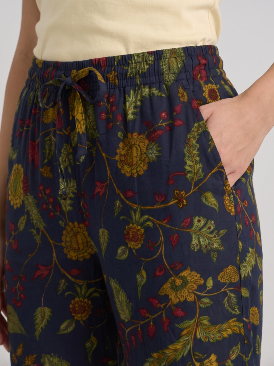 Navy Woven Viscose Printed Lounge Pants