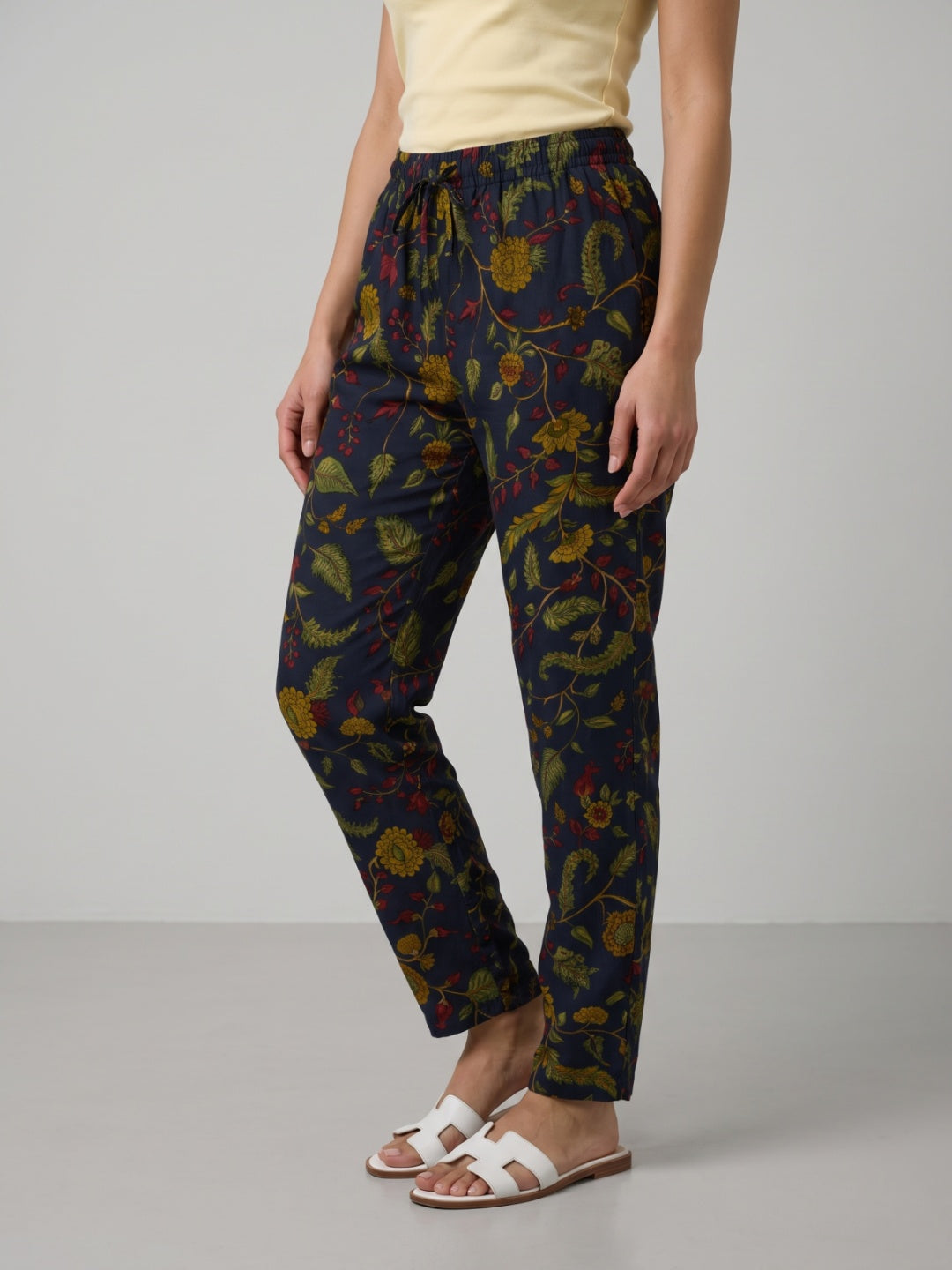 Navy Woven Viscose Printed Lounge Pants