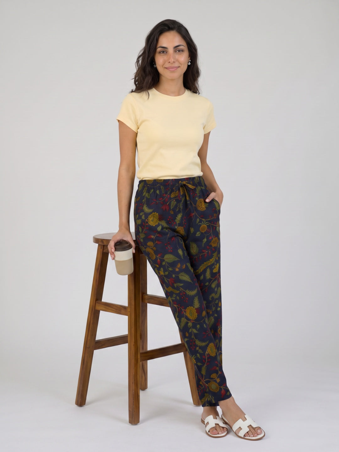 Navy Woven Viscose Printed Lounge Pants