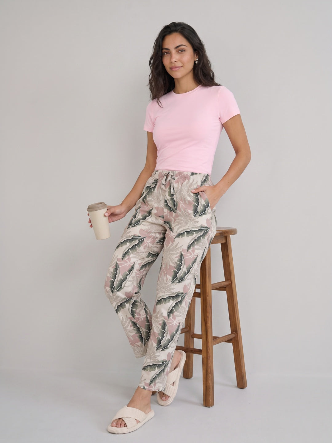 White Woven Viscose Printed Lounge Pants