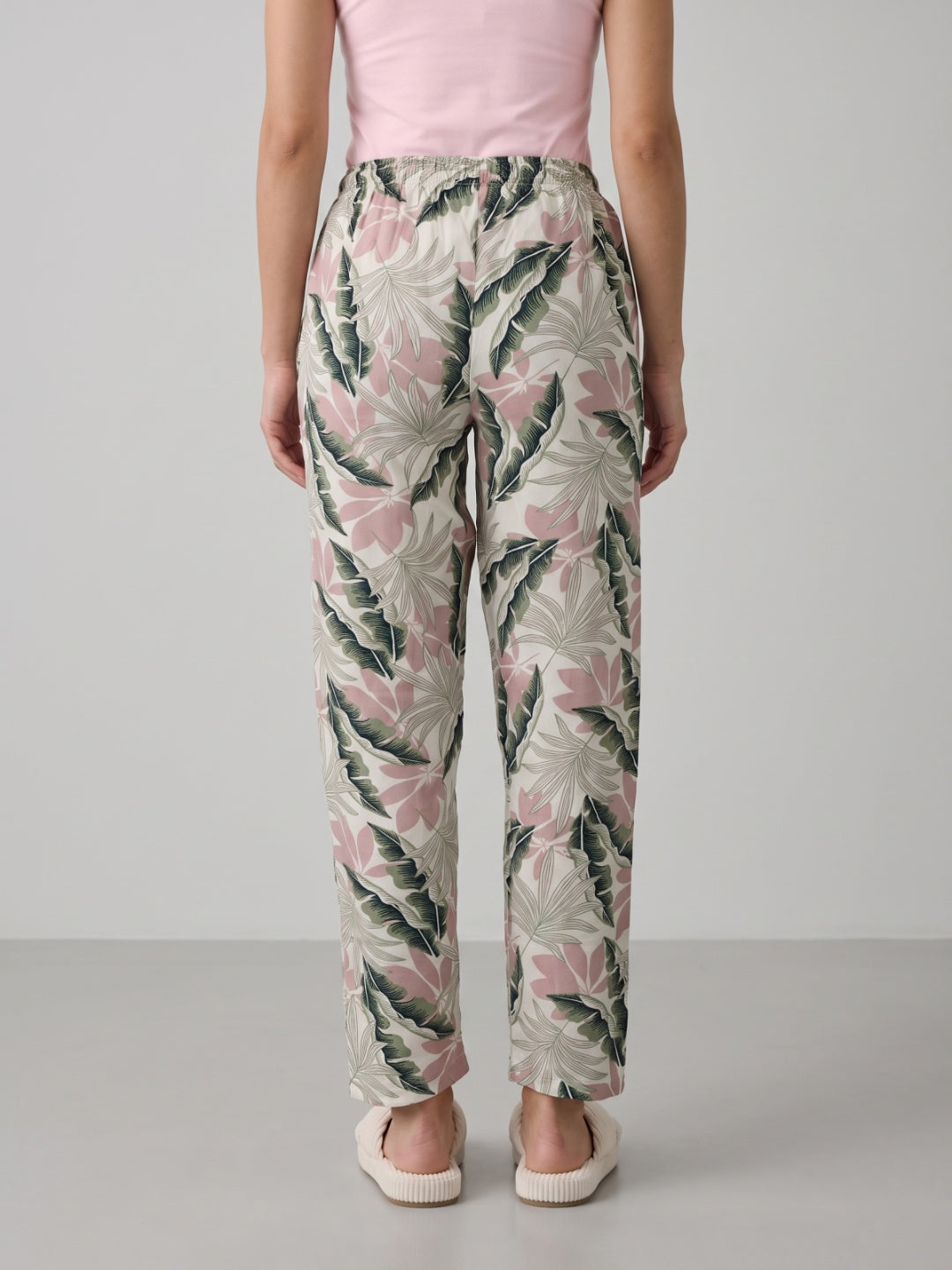 White Woven Viscose Printed Lounge Pants