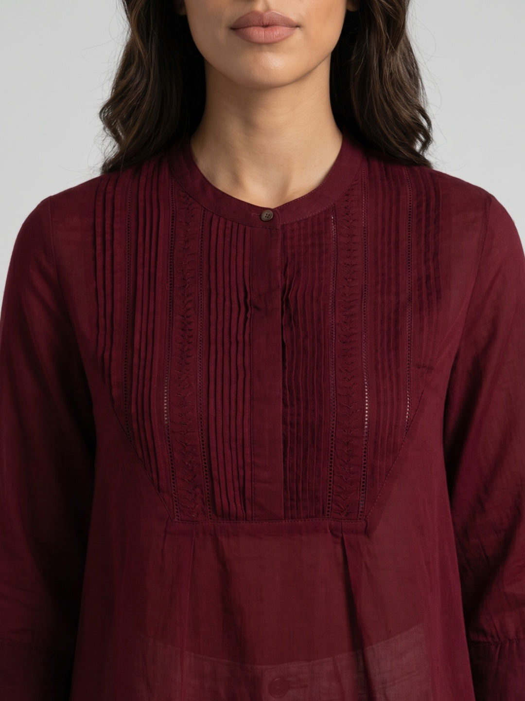 Pintuck Yoke Mandarin Collar Tunic