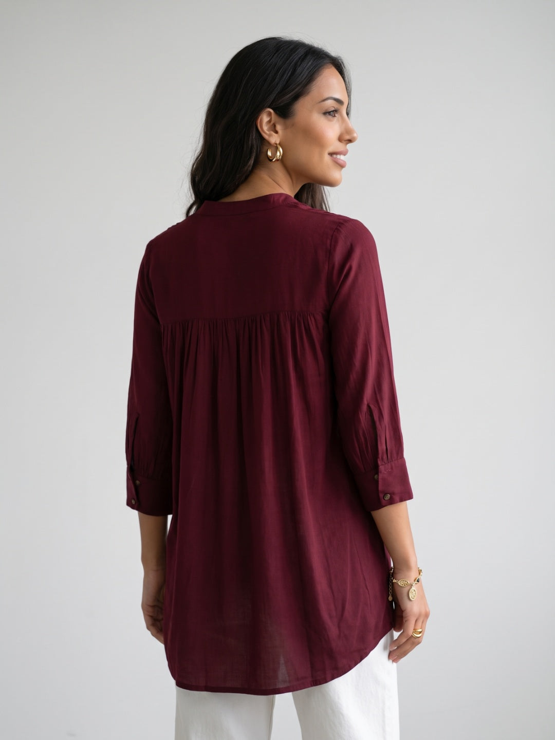 Pintuck Yoke Mandarin Collar Tunic