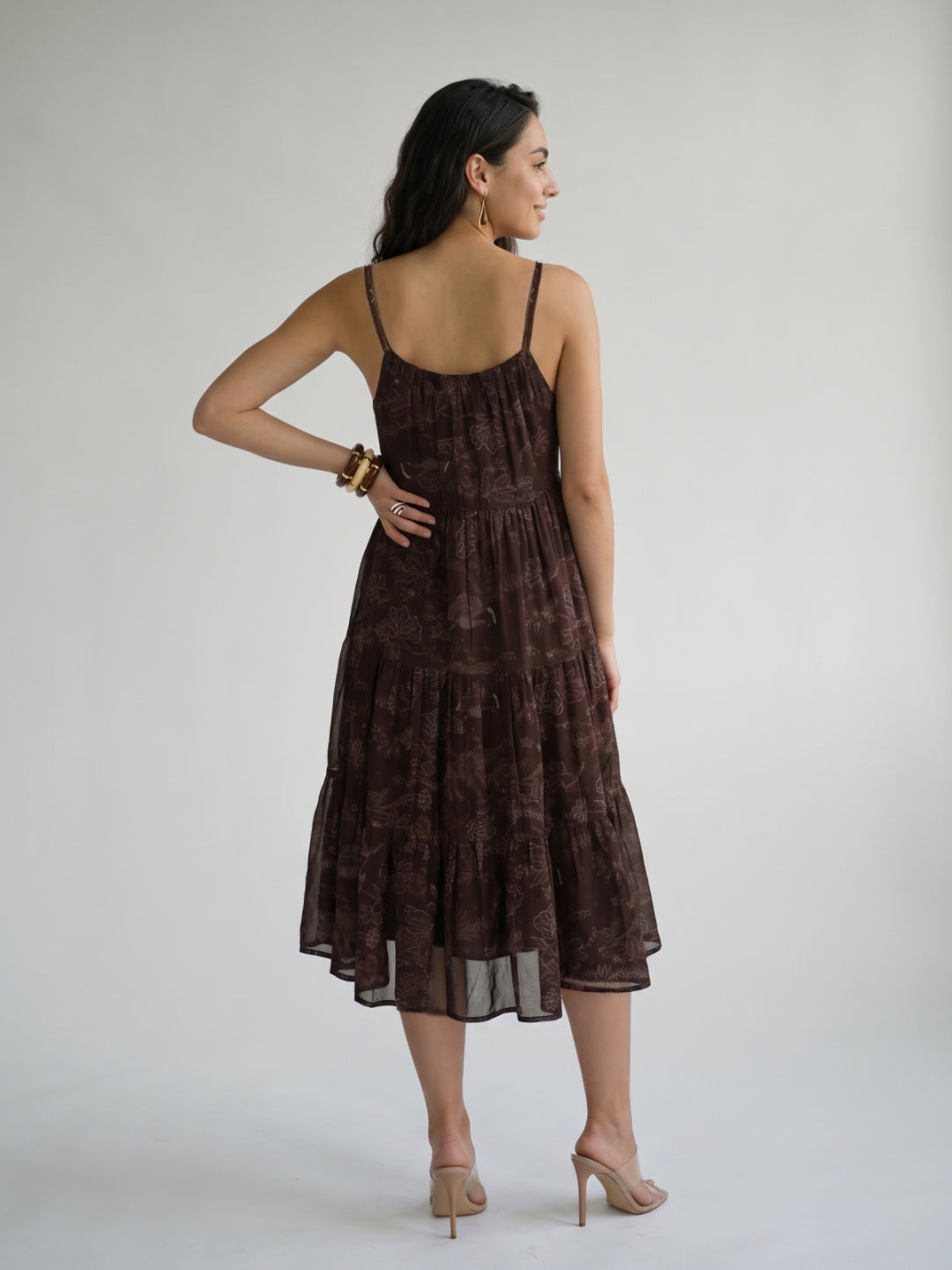 Tasseled Tie-Front Tiered Maxi Dress