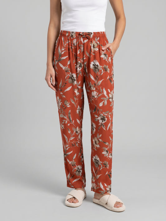 Brown Woven Viscose Printed Lounge Pants