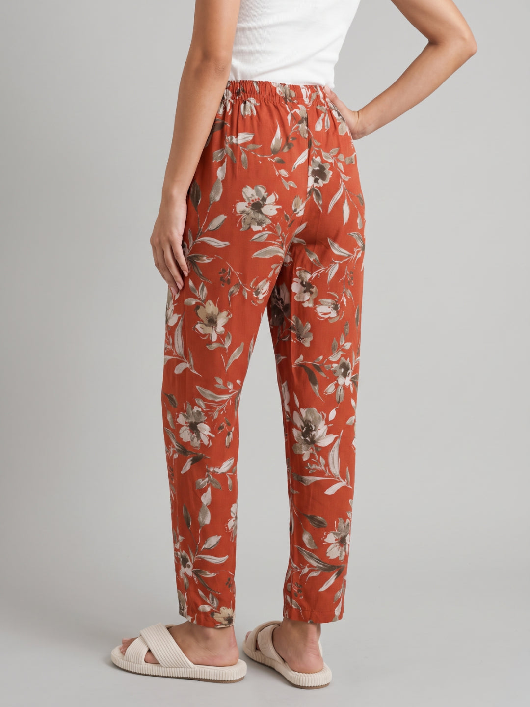 Brown Woven Viscose Printed Lounge Pants