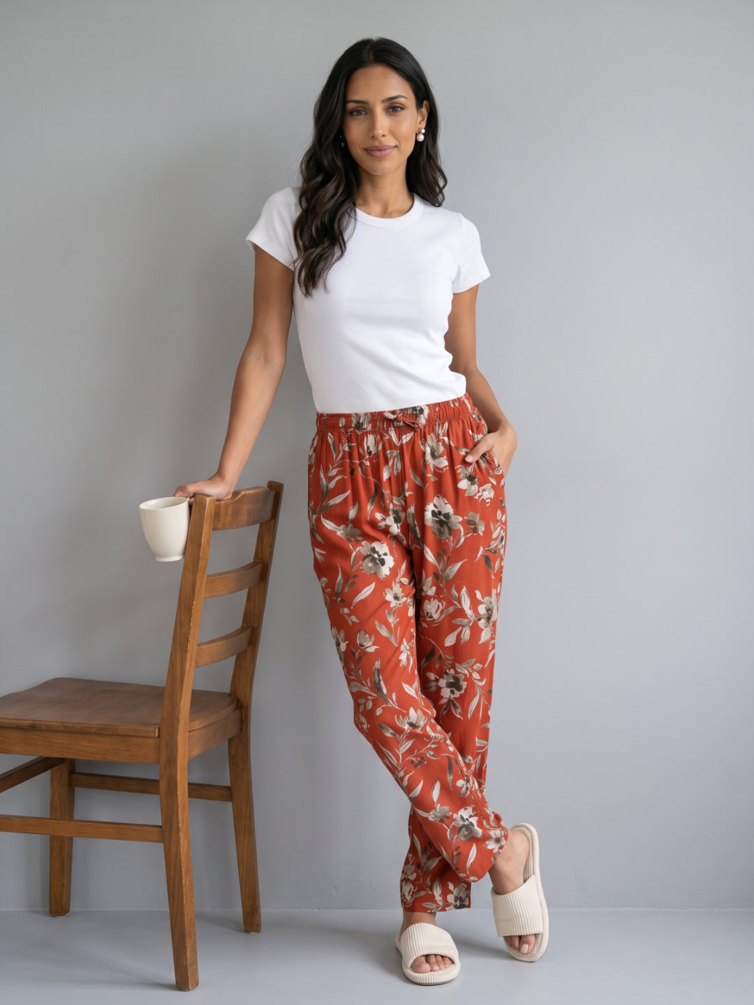 Brown Woven Viscose Printed Lounge Pants