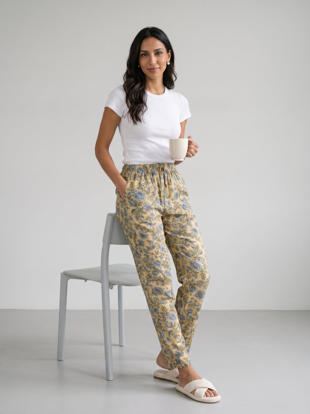 Yellow Woven Viscose Printed Lounge Pants