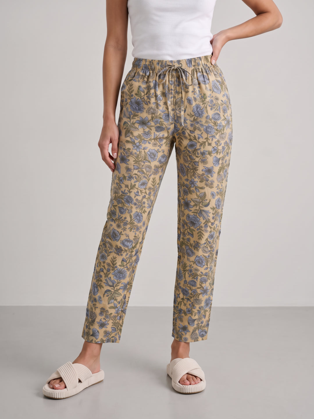 Yellow Woven Viscose Printed Lounge Pants