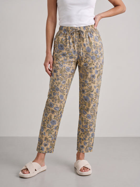 Yellow Woven Viscose Printed Lounge Pants