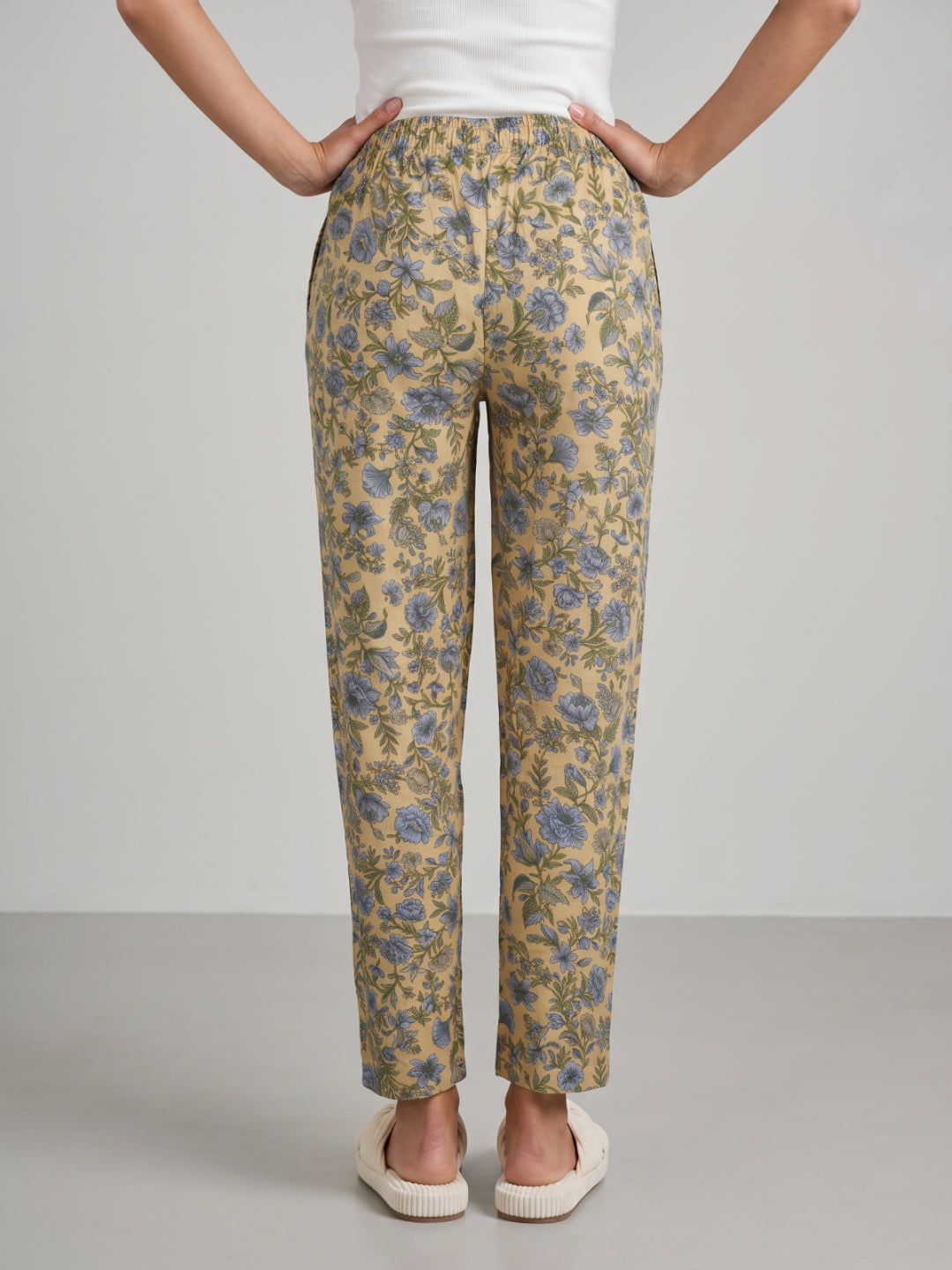 Yellow Woven Viscose Printed Lounge Pants