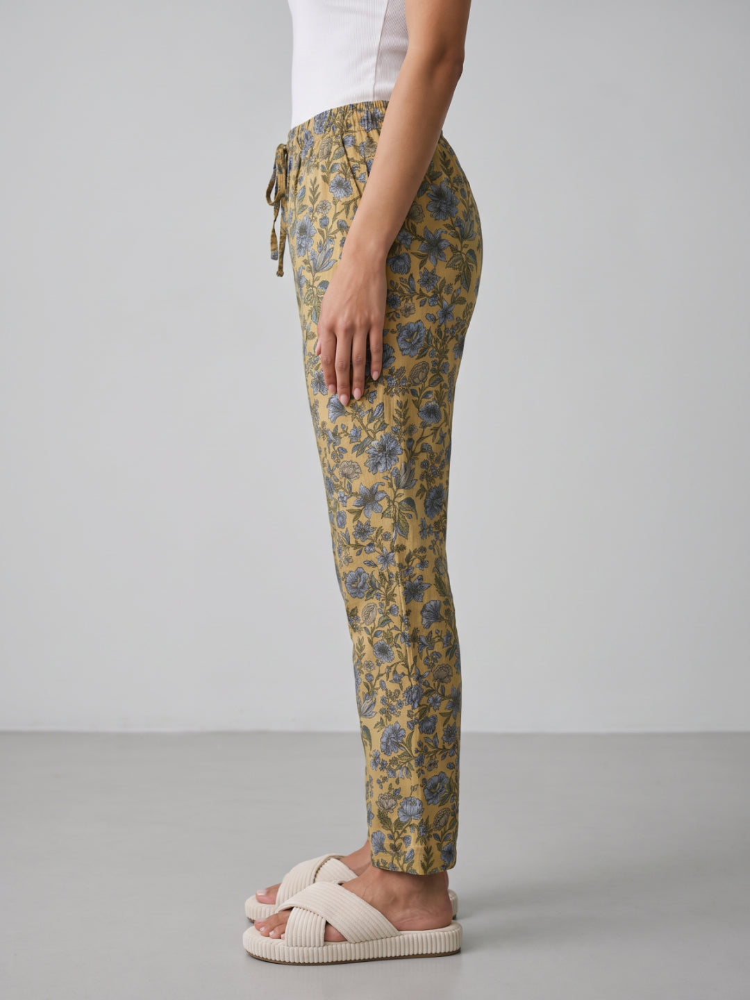 Yellow Woven Viscose Printed Lounge Pants