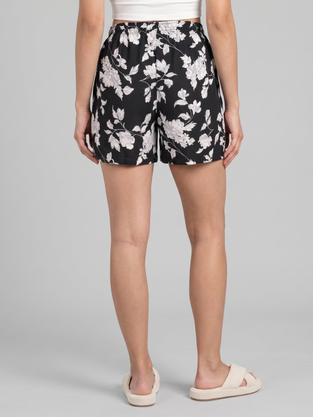 Black Woven Viscose Printed Lounge Shorts