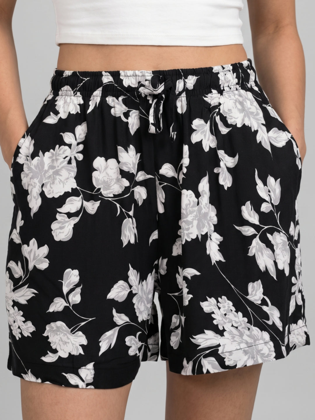Black Woven Viscose Printed Lounge Shorts