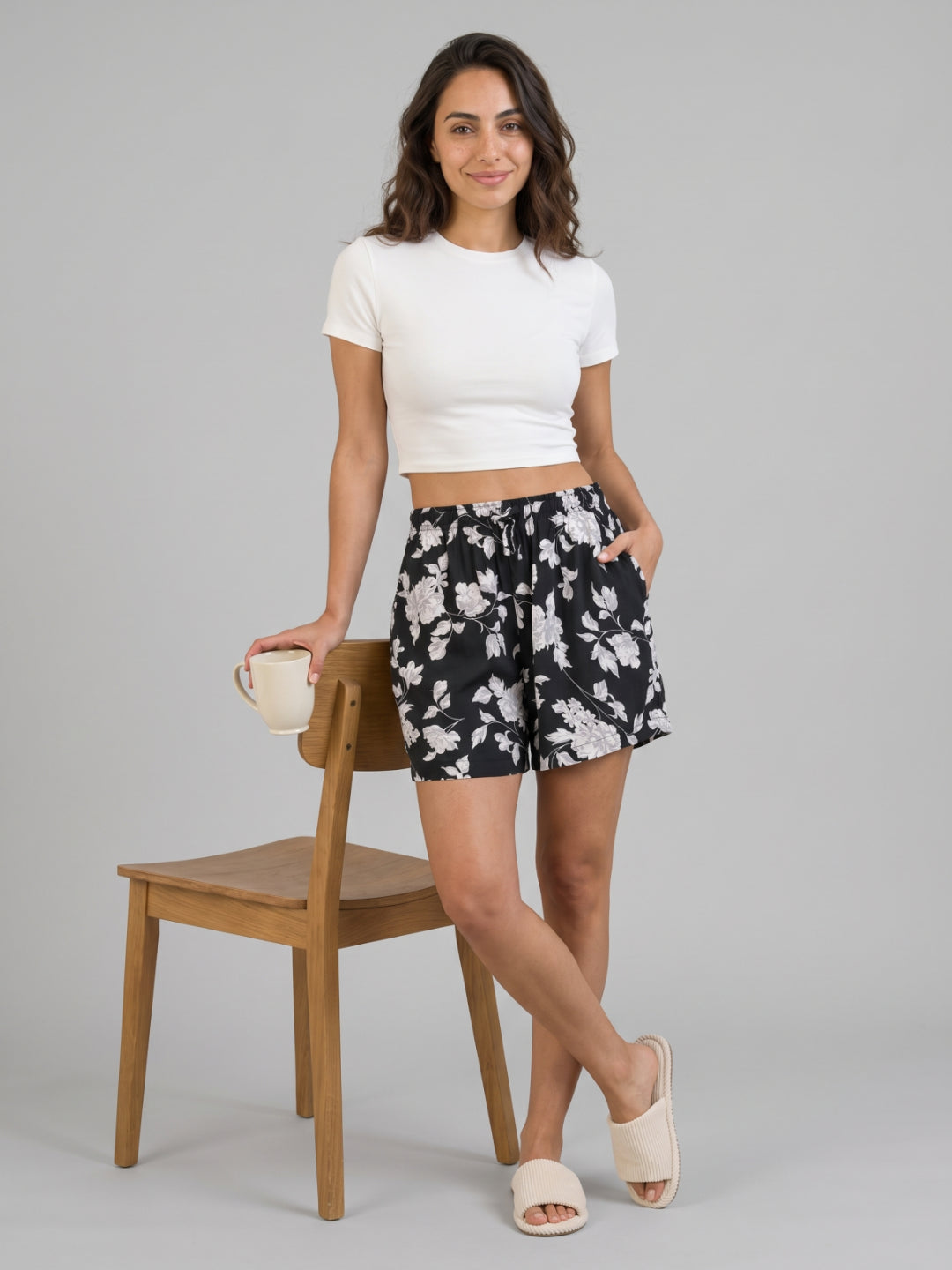Black Woven Viscose Printed Lounge Shorts