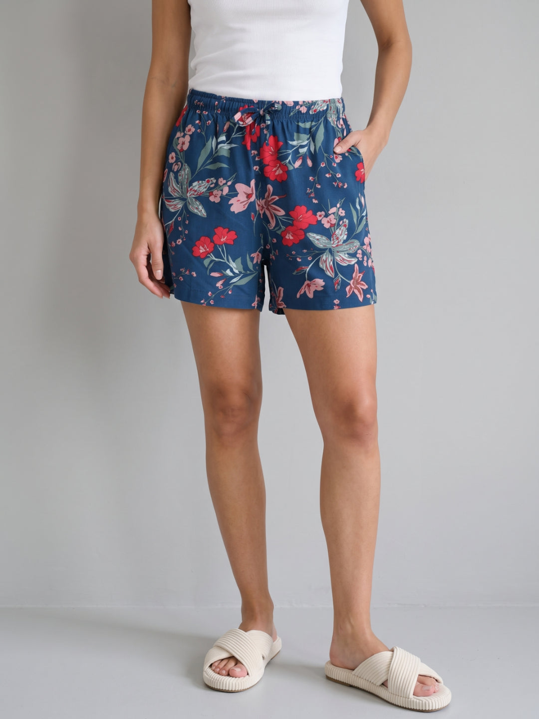 Navy Woven Viscose Printed Lounge Shorts