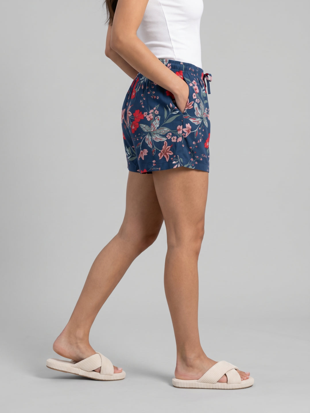 Navy Woven Viscose Printed Lounge Shorts