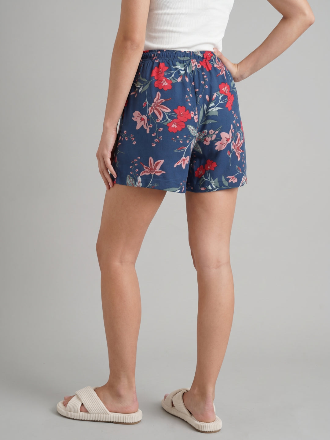 Navy Woven Viscose Printed Lounge Shorts