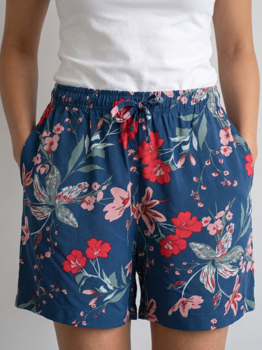 Navy Woven Viscose Printed Lounge Shorts