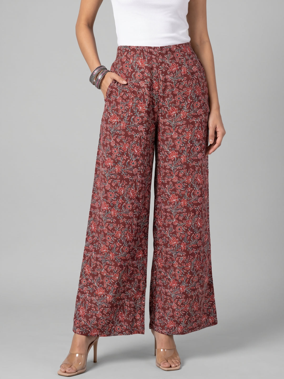 Maroon Viscose Printed Palazzo