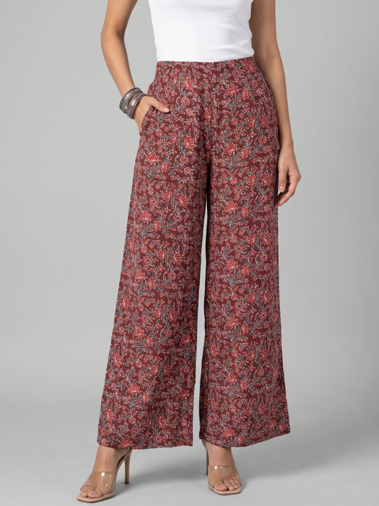Maroon Viscose Printed Palazzo