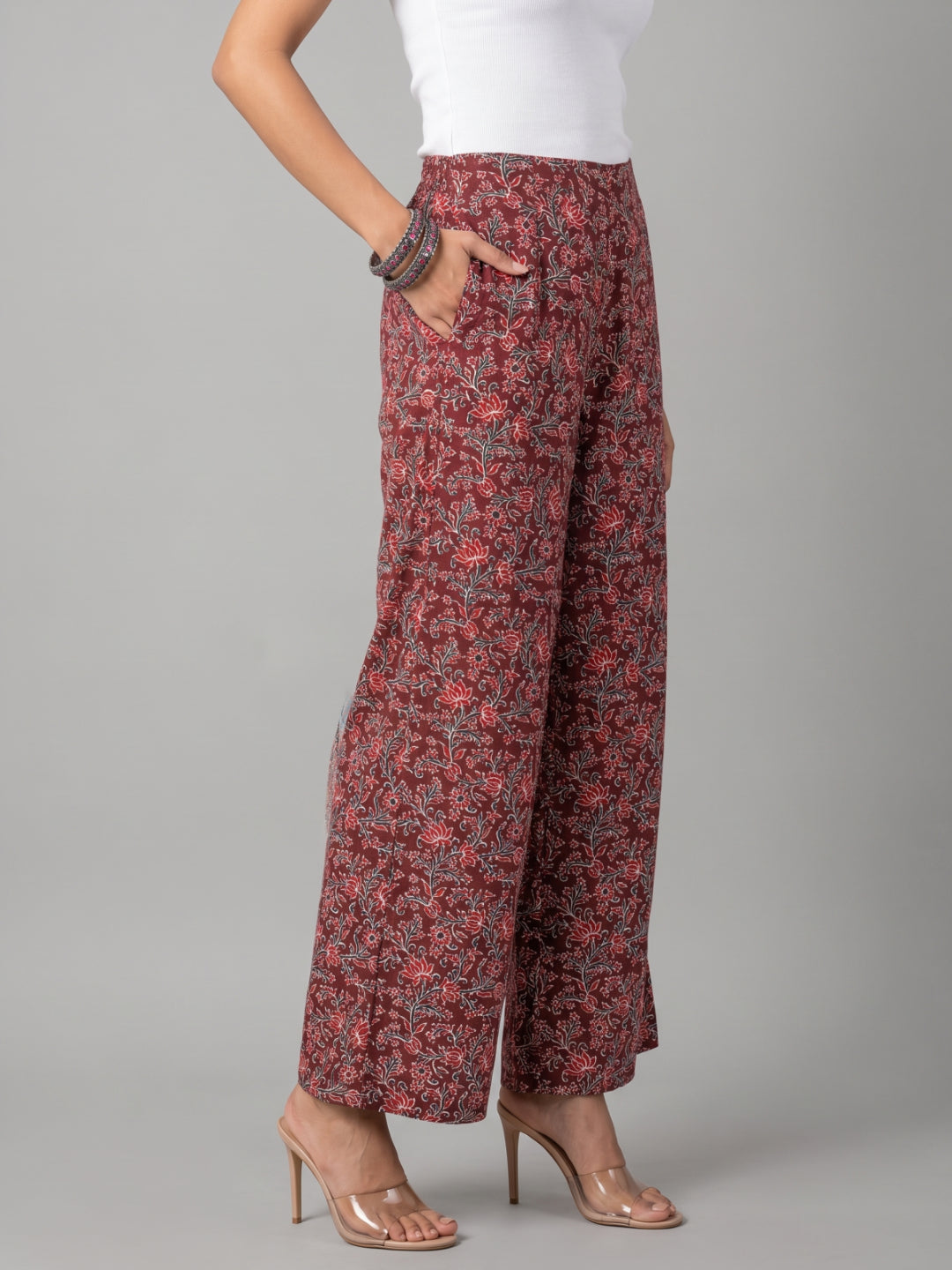 Maroon Viscose Printed Palazzo