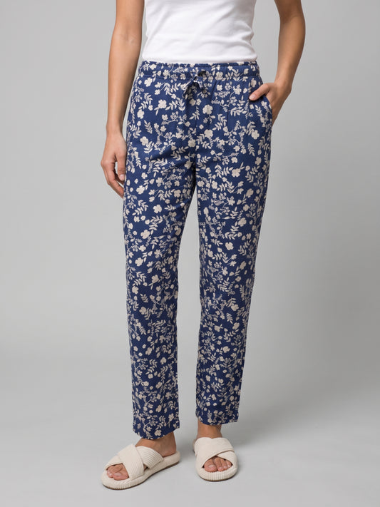 Blue Cotton Knit Printed Lounge Pants