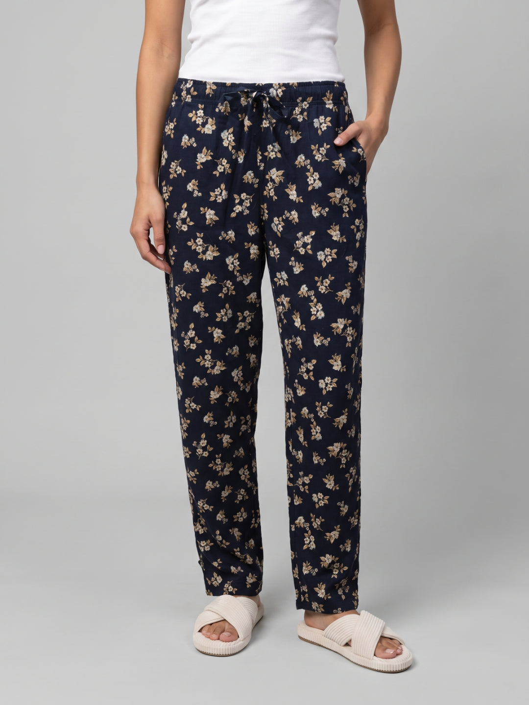 Navy Cotton Knit Printed Lounge Pants