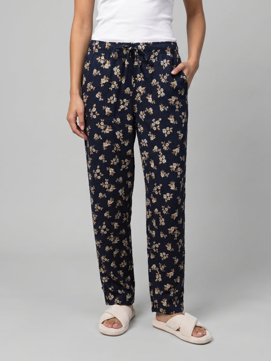 Navy Cotton Knit Printed Lounge Pants