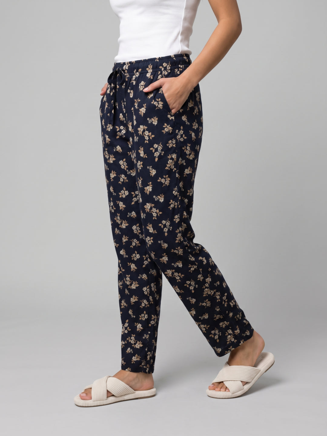 Navy Cotton Knit Printed Lounge Pants