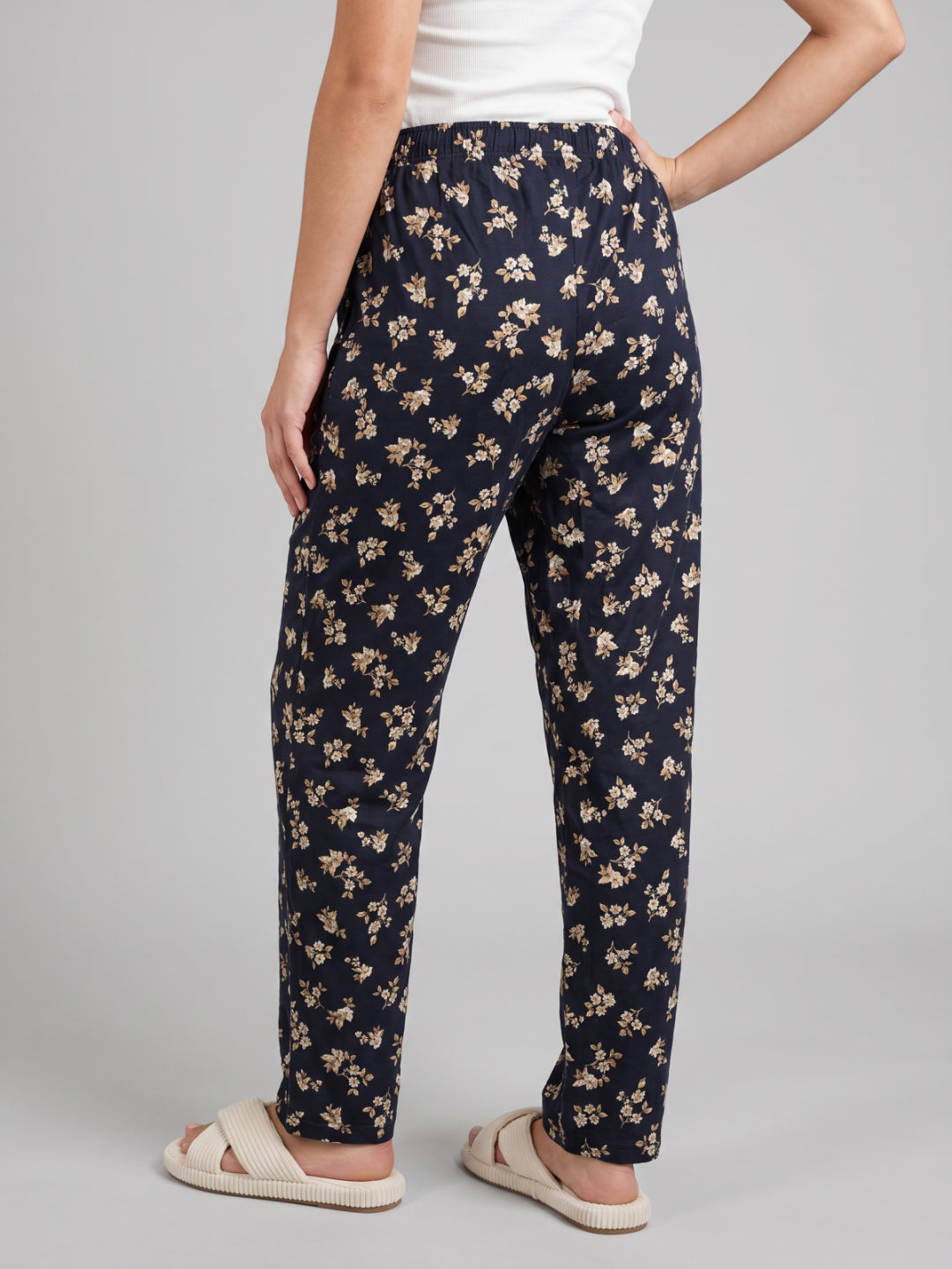 Navy Cotton Knit Printed Lounge Pants