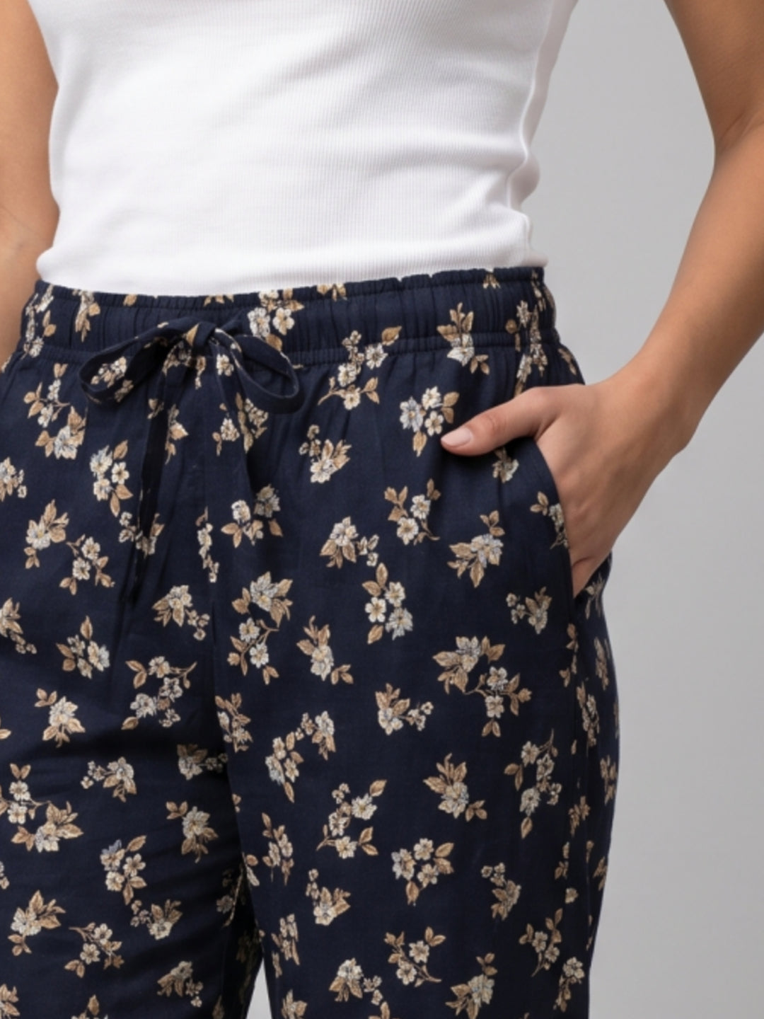 Navy Cotton Knit Printed Lounge Pants